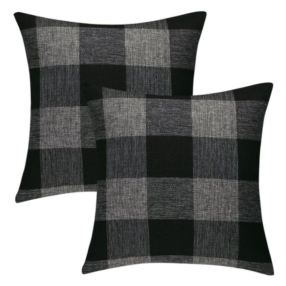 2pcs Check Throw Pillow Covers Farmhouse Deco Square Pillow Covers 22" x 22"
